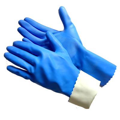 Перчатки латексные хозяйственные многоразовые SL1, хлопковое напыление, синий